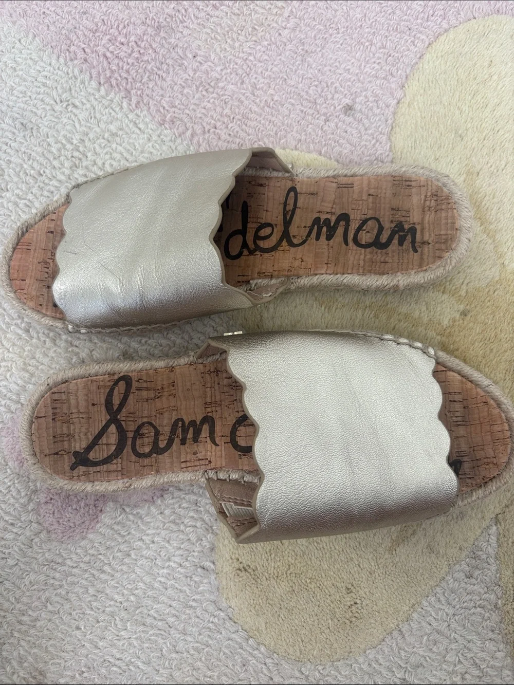 Sam Edelman Metallic Silver Scalloped Espadrille Slides